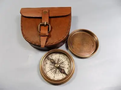 Authentic Vintage Style Brass Pocket Compass With Leather Case Rustic Vintage • $21.82