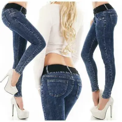 £25.50 • Buy Women's Mid Waist Skinny Jeans Stretch Cotton Trousers Acid Wash Blue UK 4-12