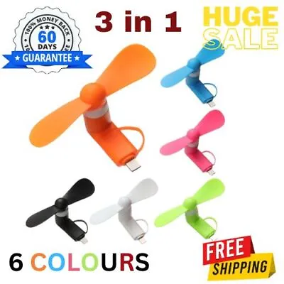 Mini Portable Mobile Phone Fan Cooler 3in1 For Apple IPad Android Samsung Huawei • £2.59