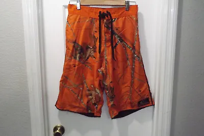 🔥 Mens Mossy Oak Orange & Camo Camoflage Swim Trunks Board Shorts Size Medium • $6.95