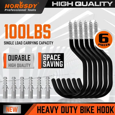 Garage Storage Hooks Bike Tool Storage Hook Set Screw In Hooks Black 6PC H-D • £6.99
