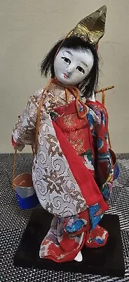 Vintage Mid-Century Japanese Geisha Doll In Kimono With Wood Base • $0.99