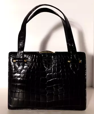 Vtg. Saks Fifth Avenue Genuine Black Alligator Handbag Purse France • $114.50