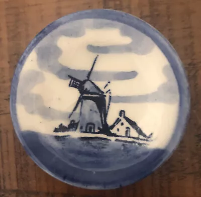 Delft Blue Dutch Miniature Mini Plate Hand Painted Blue Holland Windmill 2” • $7.99