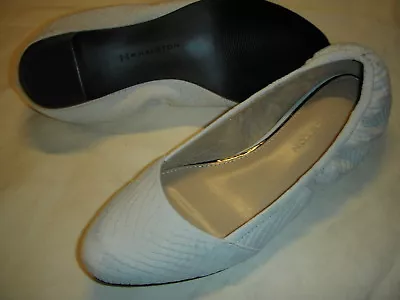 H By Halston Mollie Snake Embossed Leather Slip-On Flats Womens 6 M Light Grey ~ • $21.24