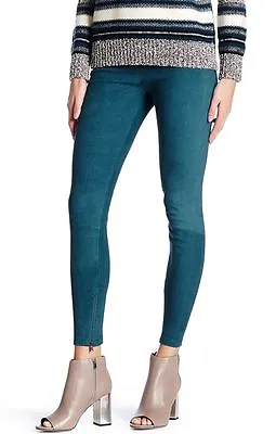 VINCE Skinny Ankle Zip Stretch Suede Leather Pants Teal Leggings  XXS NEW! $945 • $189.99