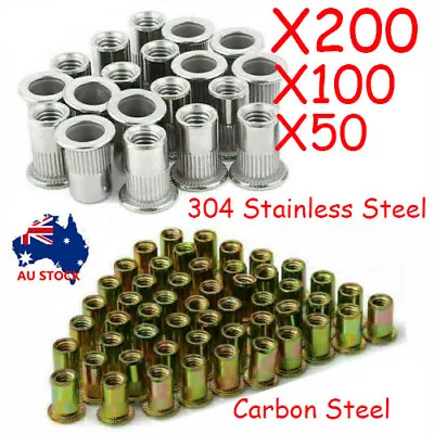 20~100X M6 M8 Insert Rivet Nut 304 Stainless Steel Flat Head Nutsert Carbon Nut • $9.09