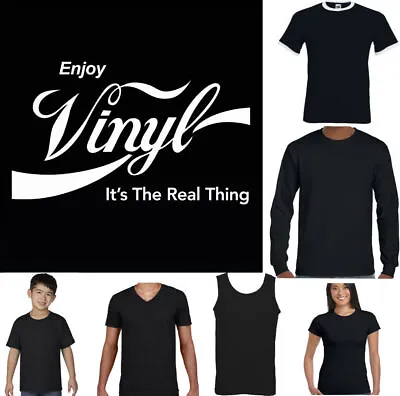 £10.99 • Buy ENJOY VINYL T-Shirt Mens Funny Music DJ Decks Record LP Technics Headphones Top