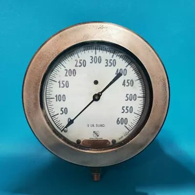 VINTAGE ASHCROFT   LARGE 8  PRESSURE GAUGE  SHIP STEAMPUNK Cast • $79.95