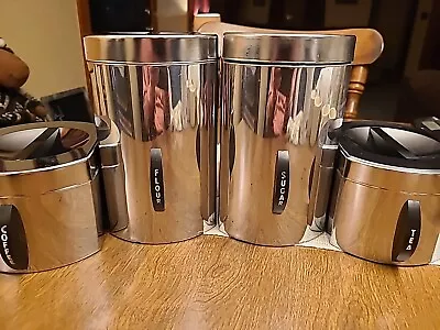 Vintage Kromex Chrome Kitchen Canister Set  Flour Sugar Coffee Tea.  • $34.99