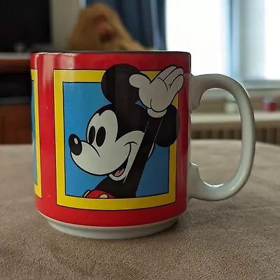 Disney Mickey Mouse Mug Ceramic Red Yellow Black Coffee Tea Cocoa Vintage Cup • $10.89