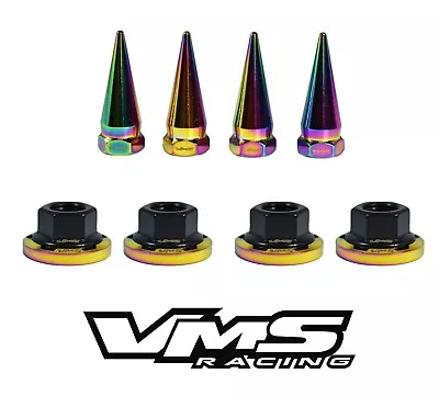 4 Vms Racing Strut Tower Spikes Neo Chrome Washers Black Nuts For Mitsubishi • $29.95