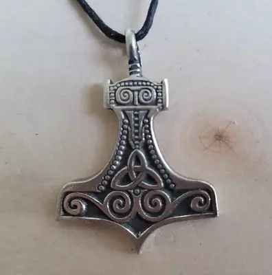 Pewter Thor's Hammer Mjolnir 1.60  Single Side Pendant With Adjustable 30  Cord • $13.95