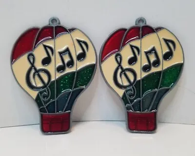 2 Vintage Hot Air Balloon Music Notes Suncatchers Metal Frame Stained Glass Look • $16