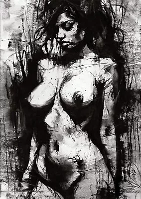 Nude Female ORIGINAL DRAWING Charcoal Modern Art Natural Naked By Vin Dantes A3 • £0.01