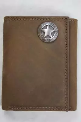 ZEP PRO Western TEXAS STAR Crazy Horse Leather Trifold Wallet Tin Gift Box • $40