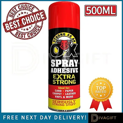 500ml Heavy Duty Spray Adhesive Glue Strong As An Ox For Carpet Tile Fabric New • £7.99