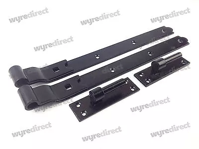 Gate Hinges Cranked 400mm 16  Pair Black Heavy Duty Hook And Band Stable Farm • £15.25