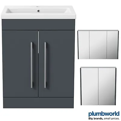 Bathroom Furniture Freestanding Vanity Unit Basin Mirror Storage Cabinet Grey • £164.97