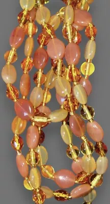 Vintage Art Glass Shades Of Orange/Amber/Peach Beads Long Necklace 44” • $17