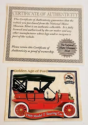 National Motor Museum- 1909 Model T Touring Car -The Golden Age Of Ford COA ONLY • $7.50