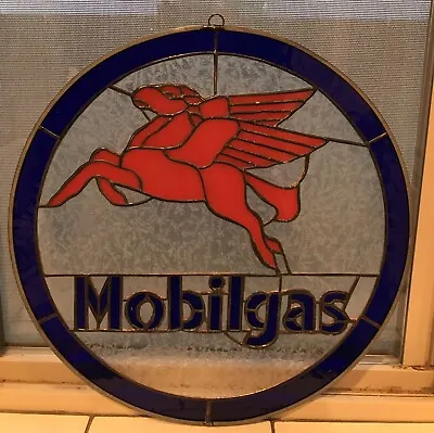 Vintage Style Mobil Gas Handcrafted Stained Glass 13 Inch Sign • $179