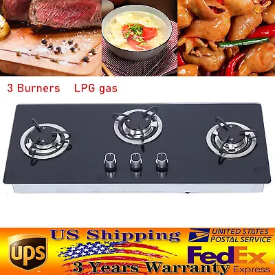 RV Boat Caravan Camper 3 Burners LPG Gas Stove Hob W/ Tempered Glass Durable US • $130.15