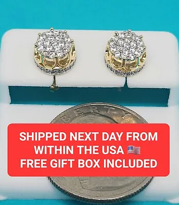 Men’s Micro Pave 14K Gold Plated Iced Cz Round Shape Stud Screw Back Earrings • $15.99