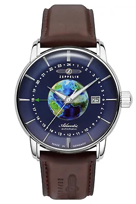 Zeppelin Men's Watch Automatic Gmt Atlantic Braun/ Blue 8468-3 • $854.18