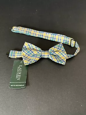 $10 • Buy Ralph Lauren Boys Blue And Yellow Plaid Silk Bow Tie NWT $28