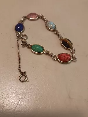 Vintage MULTI GEMSTONE SCARAB BRACELET  • $2