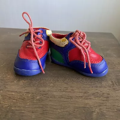 Vintage 90s Small Steps Leather Baby Shoes Size 1 Colorful USA Made Rare • $20.99