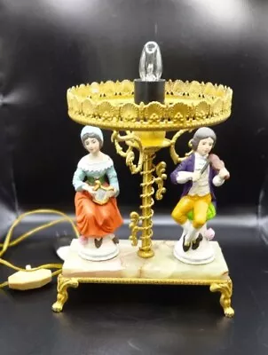 Vintage Porcelain Figurine Table Lamp Onyx Marble Base With No Shade. • $55