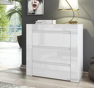 Chest Of Drawers White Modern 3 / 4 Drawer Cabinet High Gloss &Matt Clifton15/17 • £139.90