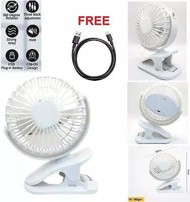 Portable 360° Mini Fan Travel Rechargeable USB Clip On Desk Fan Pram Cot Car AU • $23.99