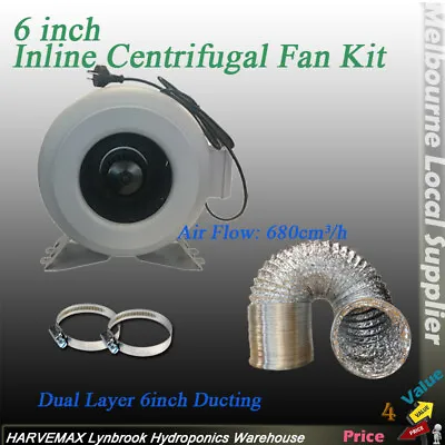 Hydroponic 6  Inline Centrifugal Exhaust Duct Fan Dual Aluminium Duct Vent Kit • $168