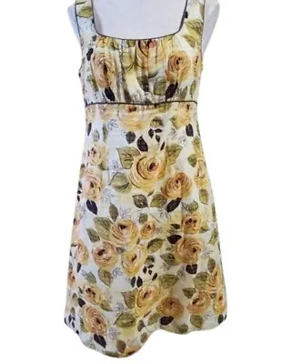 CAbi Womens Vintage Rose A Line Dress Cream Yellow Floral Cotton 10 • $14.74