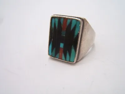 Zuni Navajo Silver Men’s Ring Multi Inlay Size 10.25 Vintage • $145