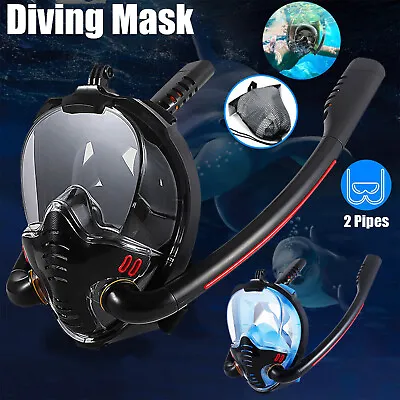 Kids Adults Snorkel Face Mask Swimming Scuba Anti-Fog Diving Dual Tube For Gopro • $19.98