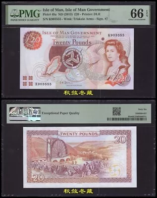 Isle Of Man 20 Pounds 2013 Paper Lucky Number 555 PMG66 • $119.99