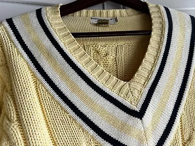 Vintage Abercrombie & Fitch Sweater L Cricket V Neck Chunky Cable Knit Tennis • $77.88