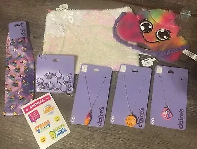 $49.65 • Buy Claire’s Emoji Unicorn Bag Sleep Mask Squishy Jewelry Lot Justice Stickers