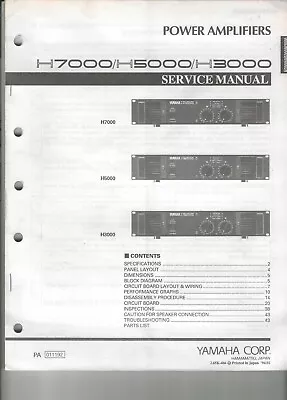 YAMAHA Power Amps H7000-H5000-H3000  Service Manual & Schematic • $25.48