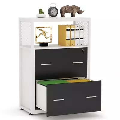 Modern Stylish File Cabinet With Lock Metal Wire Open Shelf And A4 Size Drawers • $170.19