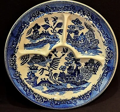 Grill Plate Blue Willow By MORIYAMA Curved Sections Japan Vintage • $38
