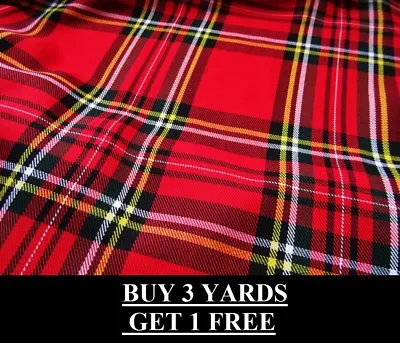 £7.35 • Buy Genuine Large Red Royal Stewart Tartan Woven Poly-Viscose Craft Dress Fabric