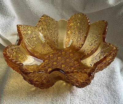 L.G. Wright Glass Amber Daisy And Button 11  Star Bowl  • $70