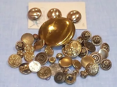 Lot Of Vintage Military Crests Symbols Brass Metal Gold Tone Buttons Old • $14.99