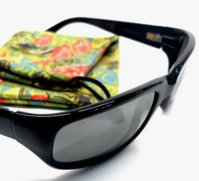 RARE MAUI JIM STINGRAY SUNGLASSES Gloss Black Frame Grey Polarized Lenses 103-02 • $299.99