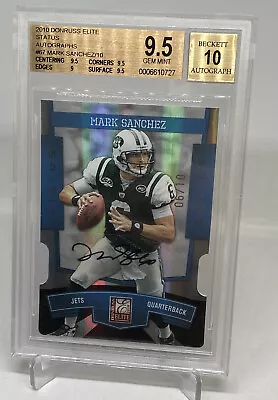 2010 Donruss Elite AUTO SP #6/10 JSY #  Mark Sanchez RC ROOKIE BGS 9.5/10 POP 1 • $250